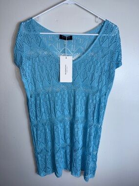 Bloomchic Open Knit Sweater NWT Teal Blue Beach Size 12 Summer Spring Casual